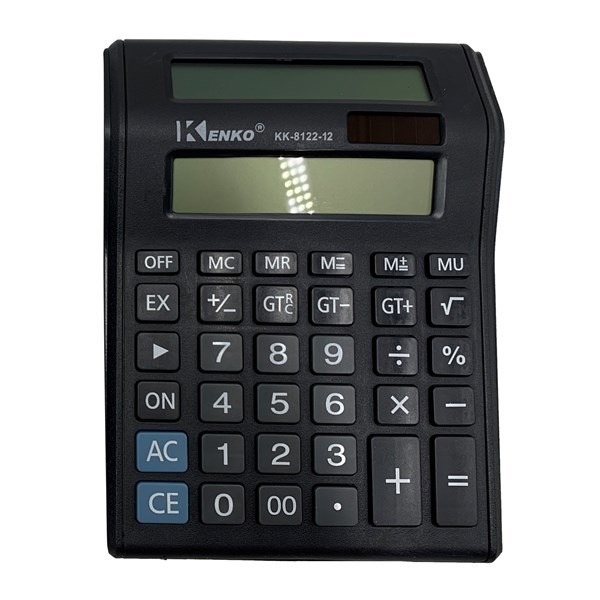 Imagen de Calculadora de mesa doble pantalla, recarga solar y 1AA, KENKO, en caja