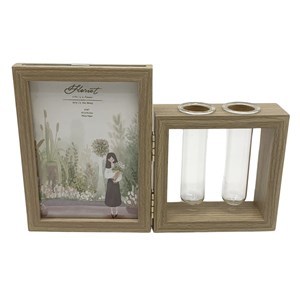 Imagen de Portarretrato marco de madera con florero x2 foto 10x15, en caja