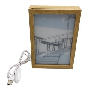 Imagen de Cuadro de madera con luz, USB, en caja