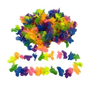 Imagen de Collar para cotillón PACKx12, flores, varios colores, en bolsa