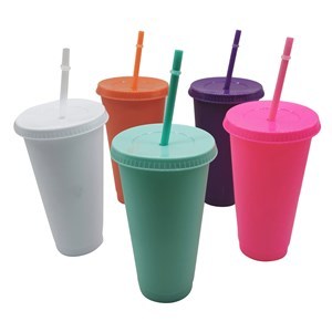 Imagen de Vaso de plástico con sorbito, 710ml CAJAx5 colores distintos