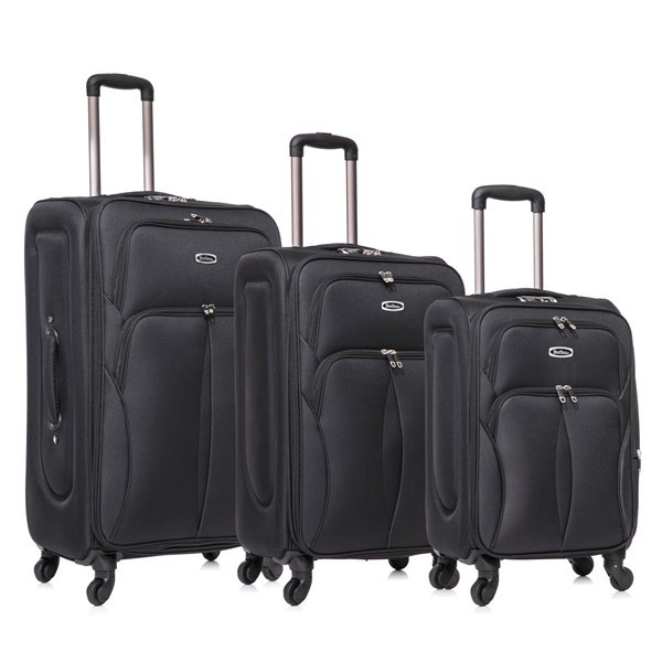 Imagen de Valijas Berlina x3 NEGRO, semi rígidas, ruedas omnidireccionales, 360, fuelle 5cm, manija telescópica escondida, tranca numérica, 2 bolsillos exteriores, correa para ajustar ropa, bolsillo interior con cierre, color negro