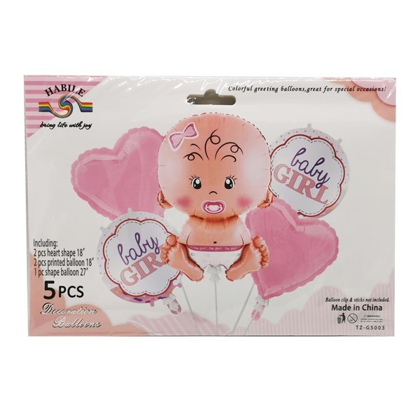 Imagen de Globo metalizado bebé x5 diseños, ROSADO en bolsa