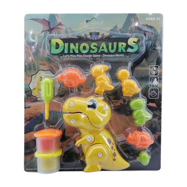 Imagen de Masa para modelar x2 potes, con dinosaurio para armar y moldes, en blister 2 colores