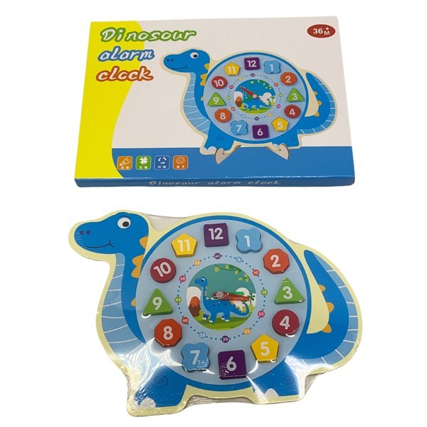 Imagen de Encastre de madera, reloj dinosaurio, 12 piezas, en caja