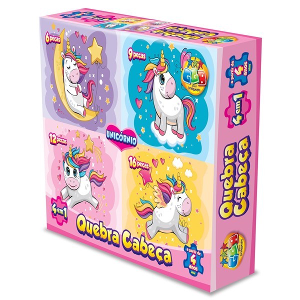 Imagen de Puzzle de cartón, 43 piezas, 4 puzzles unicornios, en caja