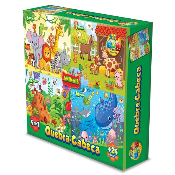 Imagen de Puzzle de cartón, 43 piezas, 4 puzzles animales, en caja