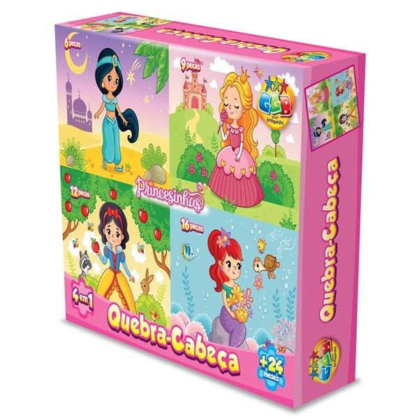 Imagen de Puzzle de cartón, 43 piezas, 4 puzzles princesas, en caja
