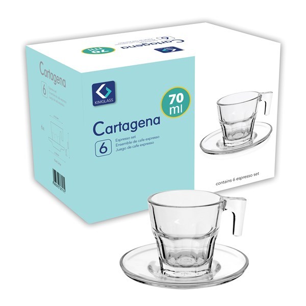Imagen de Taza de vidrio con plato para café 70ml x6, en caja