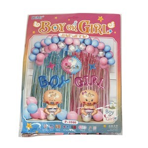 Imagen de Globos surtidos x50 con globos metalizados x7 y cortina rosada y celeste, en bolsa