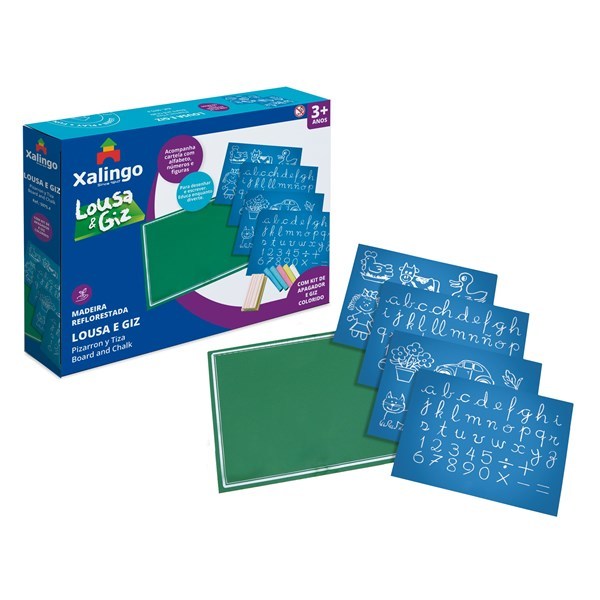 Imagen de Juego de mesa pizarrón de madera con tizas, borrador y láminas, XALINGO en caja