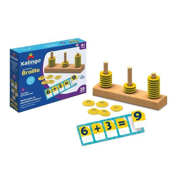 Imagen de Encastre de madera, matemáticas, ábaco y cartones con sistema braille, XALINGO en caja