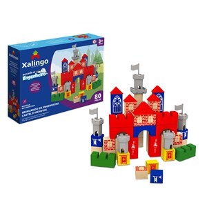 Imagen de Bloques x80 piezas de madera, de castillo medieval, XALINGO en caja