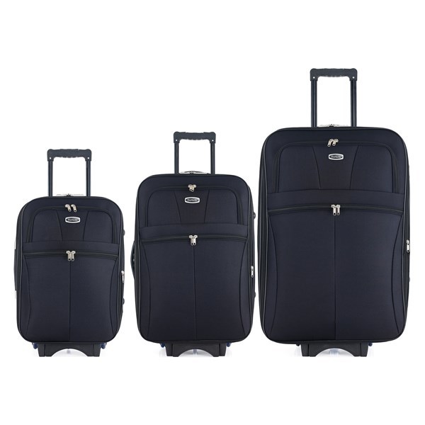 Imagen de Valijas Berlina x3 NEGRO, de arrastre, semi rígidas, ruedas en línea, fuelle 5cm con base extensible, 2 bolsillos exteriores,manija telescópica, tranca numérica, correa para ajustar ropa, bolsillo interior con cierre, color negro