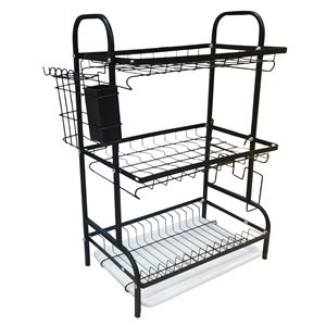 Imagen de Escurridor platos metal 3 pisos sobre mesada, en caja