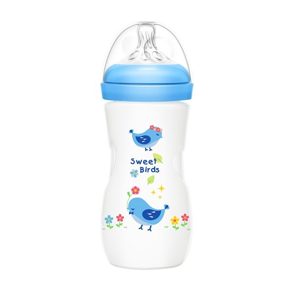 Imagen de Mamadera de plástico 330ml tetina natural boca ancha, en caja, varios colores MOMEASY