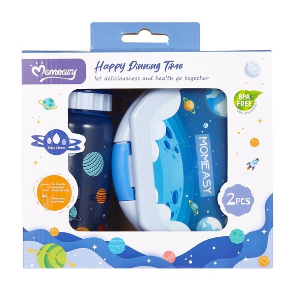 Imagen de Vianda contenedor infantil de plástico con botella 330ml, 2 colores MOMEASY