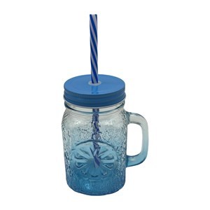 Imagen de Jarra de vidrio para tragos, 480ml, con sorbito y tapa, varios colores