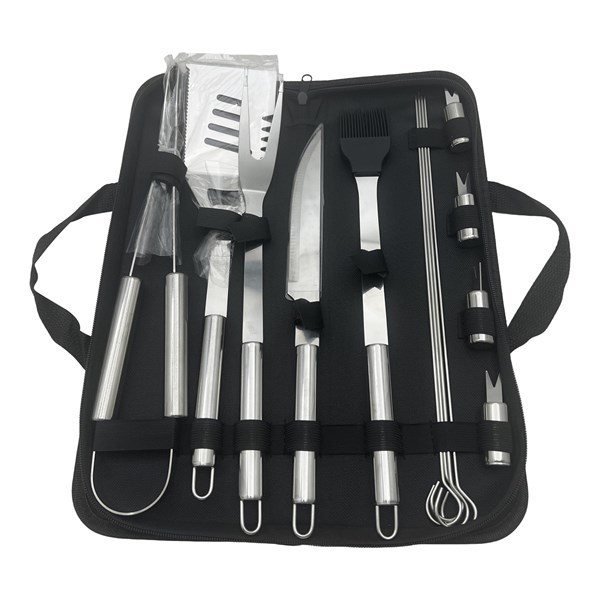 Imagen de Set de parrilla 13 piezas, mango acero inoxidable, en estuche de tela con cierre