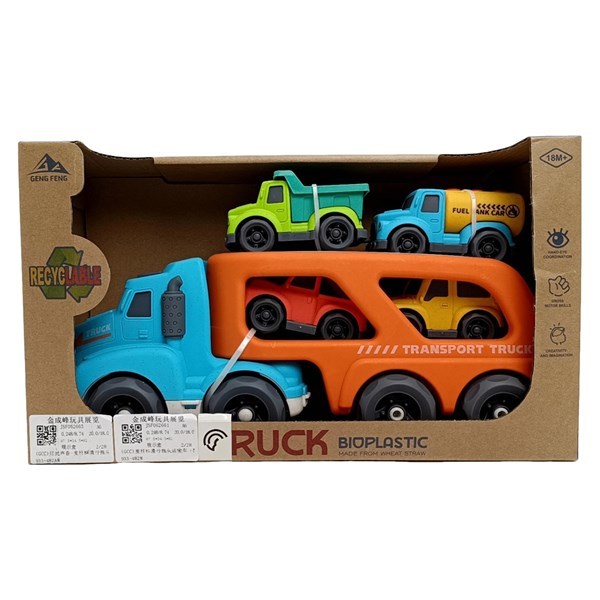 Imagen de Camión ruedas libres, con 4 autos, de fibra de trigo, en caja