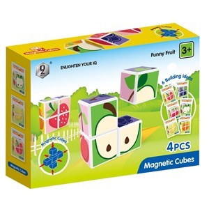 Imagen de Bloques x4 cubos magnéticos puzzle frutas, en caja