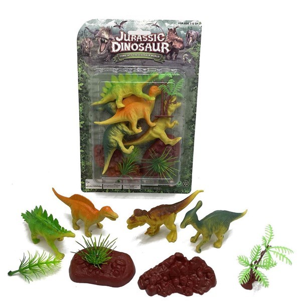 Imagen de Dinosaurio de plástico, x4 con accesorios, en blister