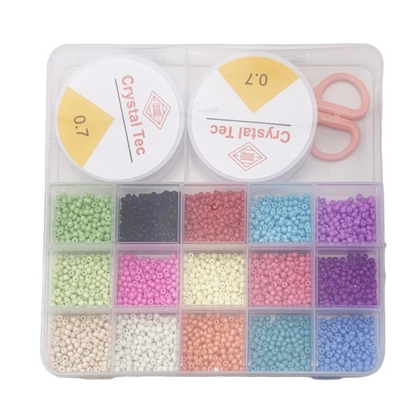 Imagen de Cuentas para armar pulseras y collares, con accesorios, en caja de plástico