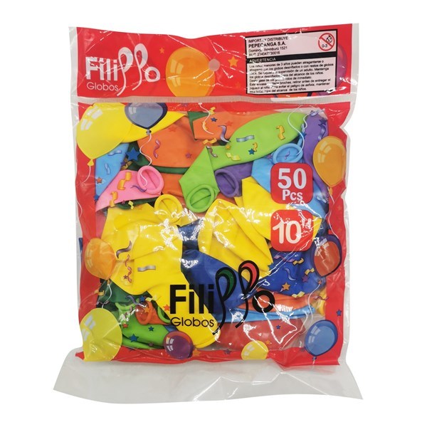 Imagen de Globo 10" FILIPPO multicolor, bolsa x50