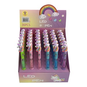 Imagen de Lapicera tinta, con luz unicornios, CAJA X36