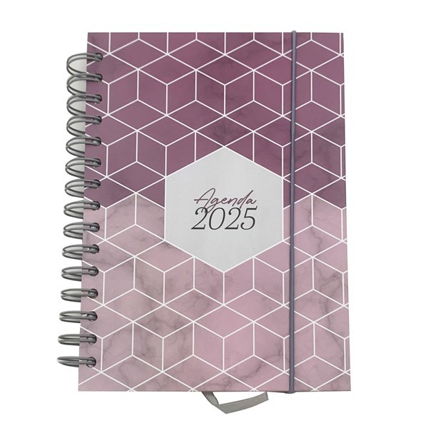 Imagen de Agenda 2025 tapa dura con espiral y elástico, varios diseños, en bolsa