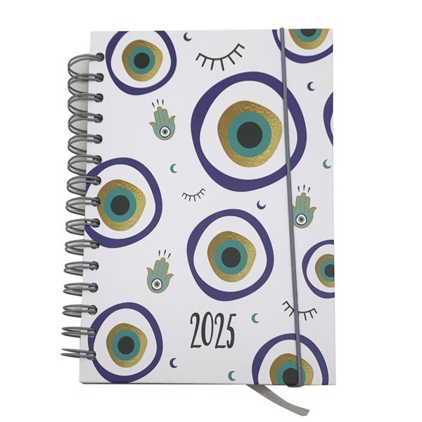 Imagen de Agenda 2025 tapa dura con espiral y elástico, varios diseños, en bolsa