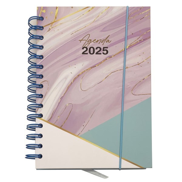 Imagen de Agenda 2025 tapa dura con espiral con elástico, varios diseños, en bolsa