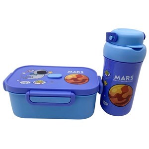 Imagen de Vianda contenedor de plástico con botella y cubiertos, en bolsa, varios colores