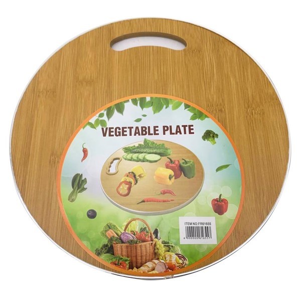 Imagen de Tabla para cocina de madera redonda, 30cm, borde de metal