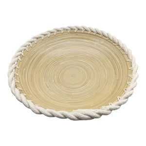 Imagen de Cesto redondo de madera grande, con borde tejido
