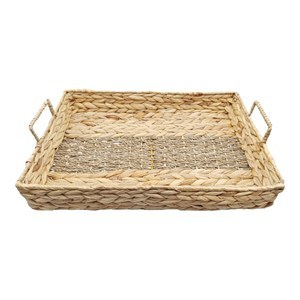 Imagen de Bandeja rectangular trenza 2asas, grande, de fibras naturales, junco de agua