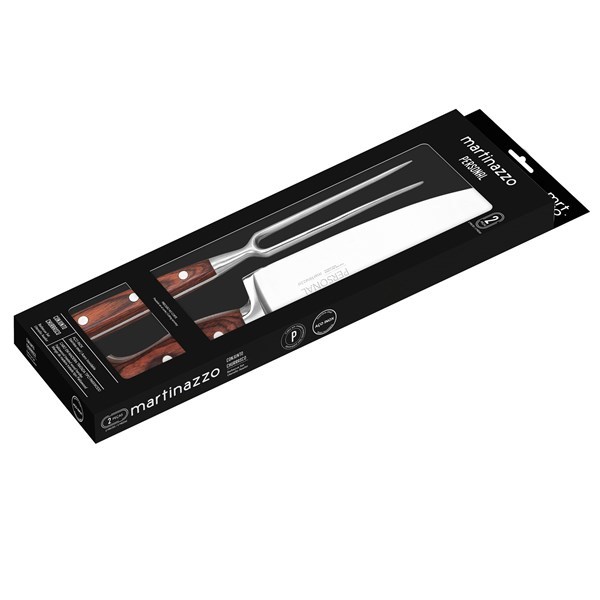 Imagen de Cuchillo asador 8" y tenedor acero inoxidable  PERSONAL MARTINAZZO en caja