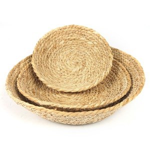 Imagen de Canasto cesto bandeja de fibras naturales grande, junco de agua