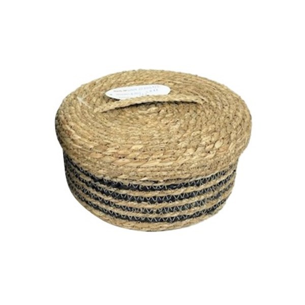 Imagen de Caja organizadora con tapa, diseño rayas chica, fibras naturales, junco de agua