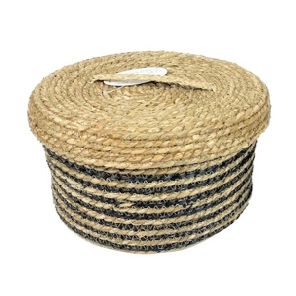 Imagen de Caja organizadora con tapa, diseño rayas grande, fibras naturales, junco de agua