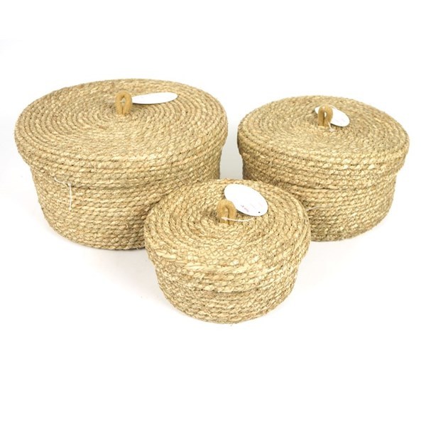 Imagen de Caja organizadora forrada con tapa de fibras naturales chica, junco de agua