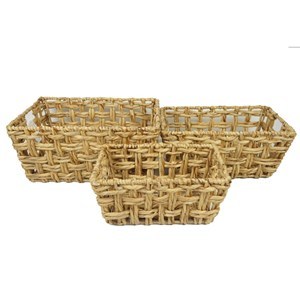 Imagen de Caja organizadora rectangular calada con asas, grande, de fibras naturales, junco de agua