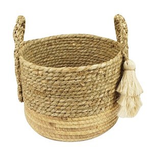 Imagen de Cesto combinado con pompón, chico, de fibras naturales, junco de agua