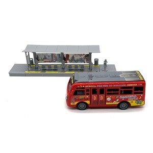 Imagen de Ómnibus a fricción, de pasajeros con parada y accesorios, en caja 2 colores