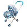 Imagen de Coche para muñeca, de metal, cuna con techo, en bolsa celeste