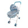Imagen de Coche para muñeca, de metal, cuna con techo, en bolsa celeste
