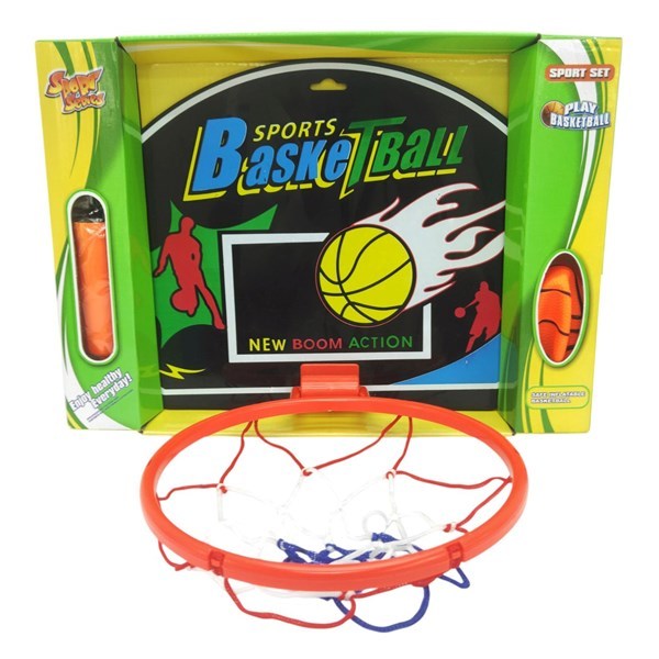 Imagen de Tablero de basket para pared, de plástico, aro 24cm de diámetro, con pelotas inflador en caja