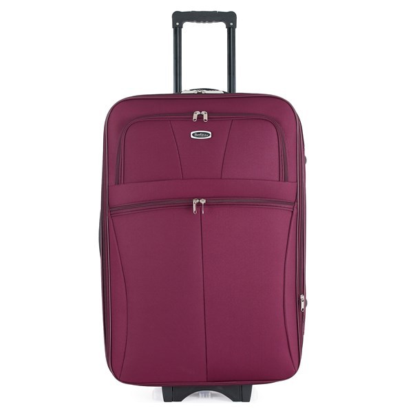 Imagen de Valija Berlina de tela 28" ROJO, de arrastre, semi rígida, ruedas en línea, fuelle 5cm con base extensible, 2 bolsillos exteriores,manija telescópica, tranca numérica, correa para ajustar ropa, bolsillo interior con cierre, color rojo