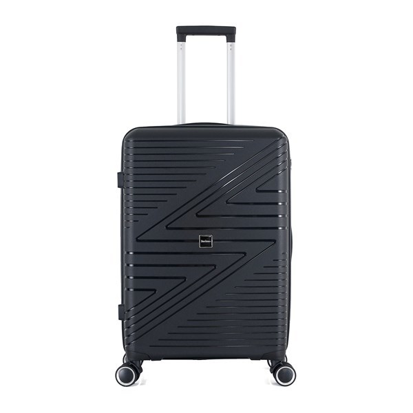 Imagen de Valija Berlina rígida 24" NEGRO, ruedas omnidireccionales 360, manija telescópica, tranca numérica, correa para ajustar ropa, bolsillo interior con cierre, color negro