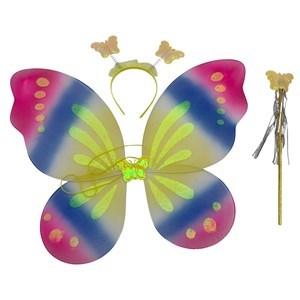 Imagen de Alitas mariposa multicolor con tiara y varita, en bolsa